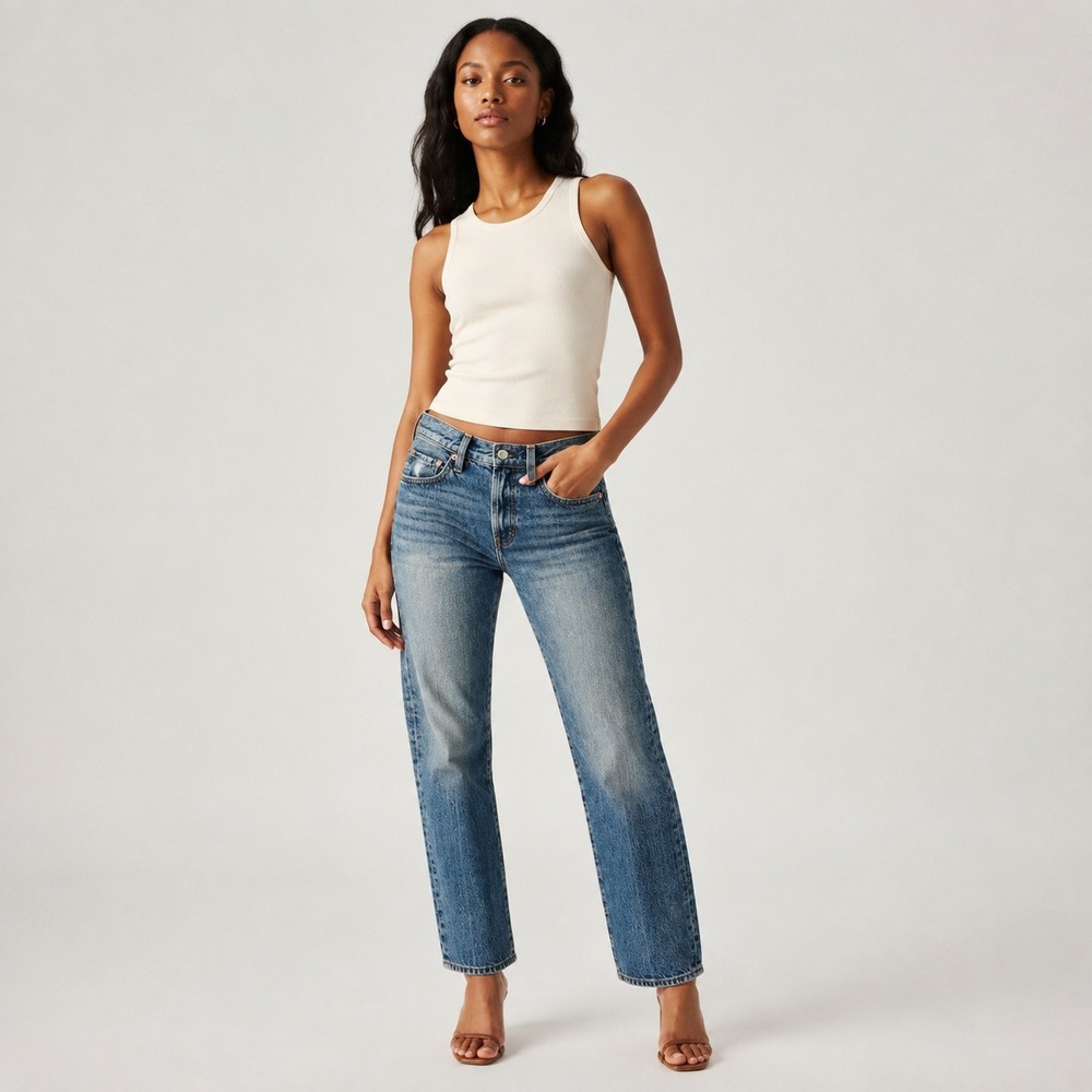 Pistola Lexi Mid Rise Bowed Straight Jeans Womens Blue 24P Petite Cotton NWT
